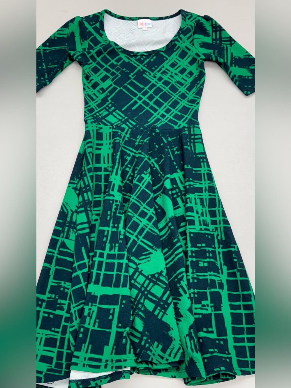 LuLaRoe Women’s Green & Navy Geometric Fit-and-Flare Dress
